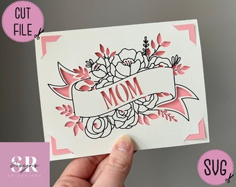 SVG: Mom insert card. Cricut Joy friendly. Draw and cut card design. Envelope template included. Cricut Joy Mother’s Day card SVG