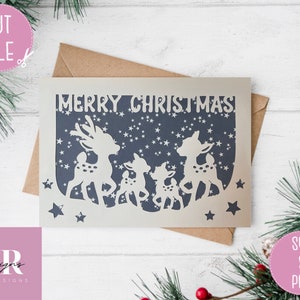 SVG: Tarjeta de Navidad. Tarjeta de Navidad svg. Feliz Navidad svg. Renos svg. Tarjeta Cricut svg. Fuente Desire Christmas. Tarjeta de escena navideña svg.