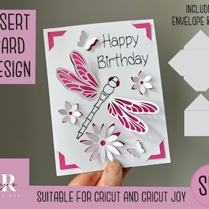 SVG: Verjaardag libel insteekkaart. Cricut Vreugde vriendelijk. Teken en knip kaartontwerp. Envelop sjabloon inbegrepen. Cricut Joy Verjaardagskaart SVG