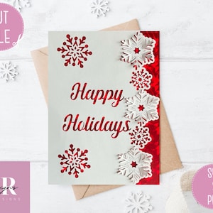 SVG: 'pop up'/ 3D Happy holidays kaart. Kerstkaart svg. Pop-up bloemen. 3d Sneeuwvlokken. Pop-up SVG. 3D-kaart svg. Cricut kaart