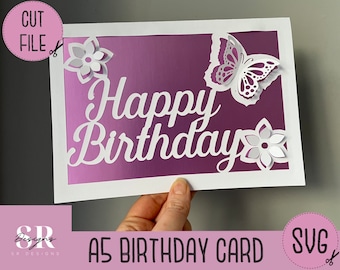 SVG: 3D/ ‘pop up’ Birthday card. Birthday svg. Happy birthday. Pop up card. Pop up flowers. 3D butterfly. SVG