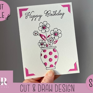 SVG: Verjaardagskaart. Cricut vriendelijk. Teken en knip kaartontwerp. Envelop sjabloon inbegrepen. Cricut Joy Verjaardagskaart SVG