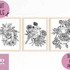 Floral bird SVG bundle. Bird cut file. Robin SVG. Vinyl cutting. Bird T-shirt print. Floral svg. Floral bird cut file.