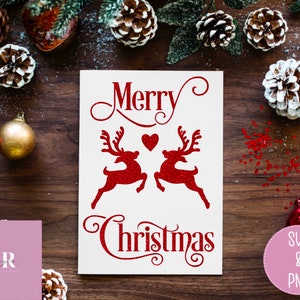 SVG: Kerstkaart. Kerstkaart svg. Vrolijk kerstfeest svg. Cricut kaart svg. Desire Kerst lettertype. Rendierkaart svg.