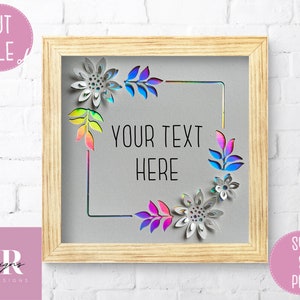 SVG: 3D / &#39;pop up&#39; Cadre floral. Couronne de fleurs. Cadre carré. Carte pop-up. Faites apparaître des fleurs. Popup svg. SVG/PNG