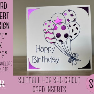 SVG: Einsteckkarte zum Geburtstag. Cricut S40 Einlegekarte. Geburtstagskarte svg. Quadratische Geburtstagskarte. Geburtstagskarte Vorlage und Umschlag.