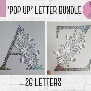 SVG: Pop up / Paquete de alfabeto 3D. 26 Cartas. Ventana emergente del alfabeto. Pop up floral. Letras emergentes. Tarjeta emergente. Archivo de corte 3D. Fabricación de tarjetas. SVG. PNG.