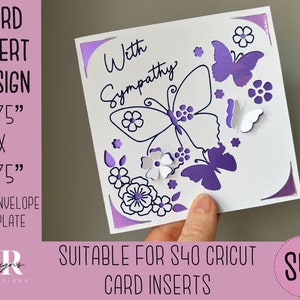 SVG : Carte d’insertion de sympathie. Carte d'insertion Cricut S40. Avec carte de sympathie svg. Carte de sympathie carrée. modèle de carte de sympathie et enveloppe.