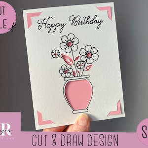 SVG: Tarjeta de inserción de cumpleaños. Cricut amigable. Dibuja y corta el diseño de la tarjeta. Plantilla de sobre incluida. Tarjeta de cumpleaños Cricut Joy SVG