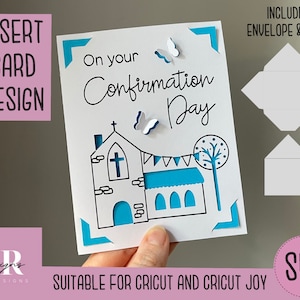 SVG: insteekkaart voor bevestiging. Cricut Joy-vriendelijk. Teken en snij een kaartontwerp. Envelopsjabloon inbegrepen. Cricut Joy bevestigingskaart SVG