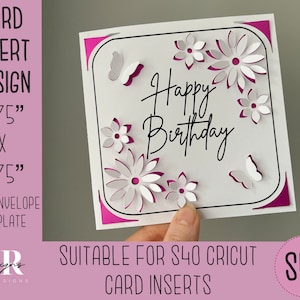 SVG: Einsteckkarte zum Geburtstag. Cricut S40 Einlegekarte. Geburtstagskarte svg. Quadratische Geburtstagskarte. Geburtstagskarte Vorlage und Umschlag.