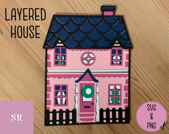SVG: 3D layered House. Paper cutting. Layered svg. House svg. Layered house svg. 3D SVG. 3D House svg. Christmas village svg.