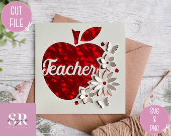 SVG: ‘pop up’/ 3D Floral teacher apple. Digital download. Teacher appreciation card. Teacher card. Floral pop ups.Pop up SVG. 3D SVG.