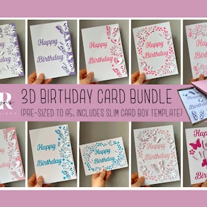 SVG: 3D/ ‘pop up’ Birthday card bundle. Birthday svg bundle. Card bundle. Happy birthday. Pop up card. Pop up flowers. 3D butterfly. SVG/PNG
