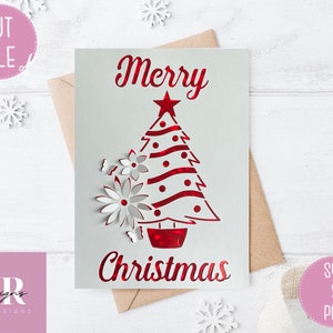 SVG: 3D/ ‘pop up’ Christmas card. Christmas Tree card. Merry Christmas. Pop up card. Pop up svg. SVG/PNG.