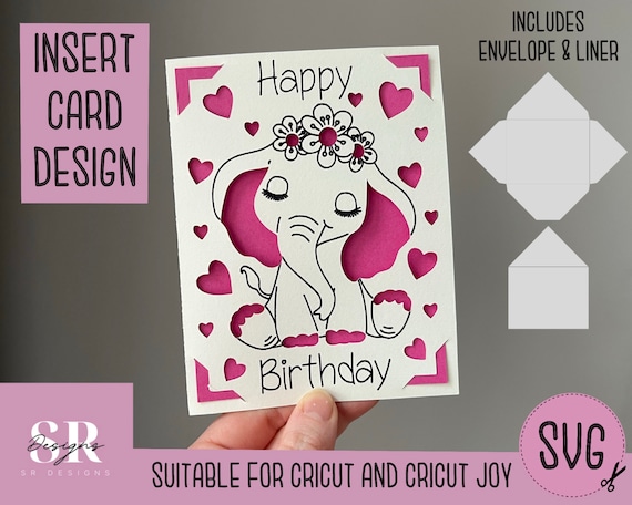 SVG: Birthday Insert Card. Cricut Joy Friendly. Draw and Cut Card Design.  Envelope Template Included. Cricut Joy Birthday Card SVG 