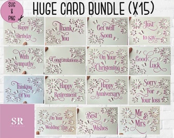 SVG: 3D/ ‘pop up’ Occasion card bundle. Cricut card bundle. Card bundle. Happy birthday. Pop up card. Pop up flowers. 3D butterfly. SVG/PNG