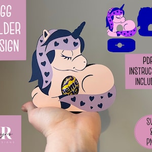Portador de huevos de unicornio. Soporte de huevo svg. Unicornio portador de huevos de Pascua. Creme Soporte de huevo svg.