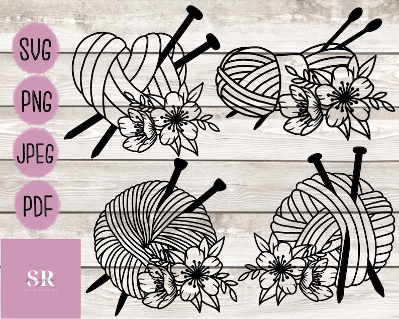 Digital: Knitting SVG. Yarn Svg. Knitting Wool Svg. Floral Knitting ...