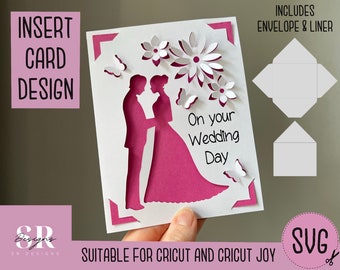 SVG: Wedding insert card. Cricut Joy friendly. Draw and cut card design. Envelope template included. Cricut Joy Wedding card SVG