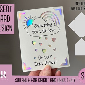 SVG: ベビーシャワー用挿入カード。Cricut Joy 対応。カードのデザインを描いて切り取ります。封筒テンプレート付き。Cricut Joy ママになるカード SVG