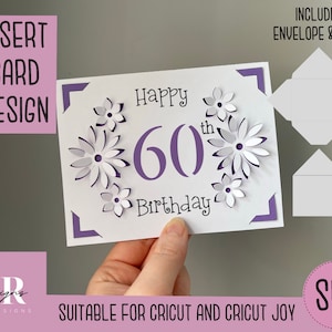 SVG: 60. Geburtstagskarte. Cricut freundlich. Gezeichnetes und geschnittenes Kartendesign. Umschlagschablone inklusive. Cricut Joy Geburtstagskarte SVG