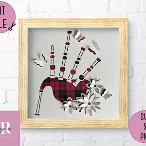 SVG: 3D Taschenrohre. Schottischer Dudelsack svg. Florale Taschenpfeifen. Pop up Svg. 3D Blumen svg. Highland svg.