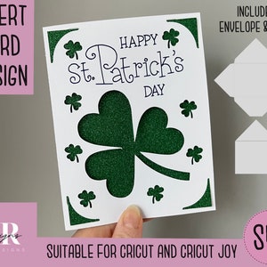 SVG: Cartão de inserção do Dia de São Patrício. Cricut Joy amigável. Desenhe e corte o design do cartão. Envelope incluído. Cartão do dia de São Patrício Cricut Joy SVG