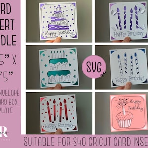 SVG: Geburtstag Einsteckkarten Bundle. Cricut S40 Einlegekarte. Geburtstagskarte svg. Quadratische Geburtstagskarte. Geburtstagskarte Vorlage und Umschlag.