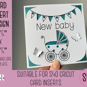 SVG: Nueva tarjeta de inserción para bebés. Tarjeta de inserción Cricut S40. Tarjeta de baby shower svg. Tarjeta Square Baby. Nueva plantilla y sobre de tarjeta de bebé.
