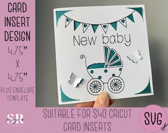 SVG: Biglietto di auguri per neonato. Biglietto di auguri per Cricut S40. Biglietto di auguri per baby shower in formato svg. Biglietto di auguri quadrato per neonato. Modello e busta per biglietto di auguri per neonato.