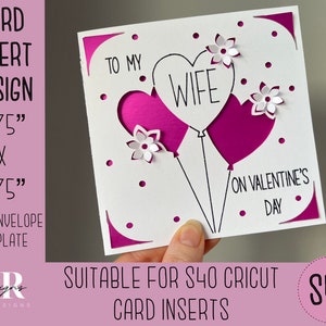 SVG: Cartão de inserção do Dia dos Namorados da esposa. Cartão de inserção Cricut S40. Cartão de dia dos namorados para esposa svg. Modelo de cartão de dia dos namorados e envelope.