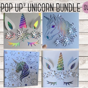 SVG : Faisceau de licornes 3D. Licorne svg. Licorne 3D. Pop up licorne svg. Fichier de coupe licorne. Fleurs éclatantes. Fleurs 3D. SVG. Papouasie-Nouvelle-Guinée.