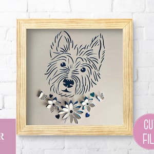 SVG: 'pop up'/ 3D Westie. Scottie chien svg. 3d westie. Pop up chien svg. Fichier de coupe de chien. Fleurs éclatantes. Fleurs 3D. SVG. Papouasie-Nouvelle-Guinée.