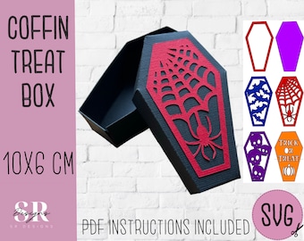 Coffin treat box template. Candy holder svg. Halloween treat holder. Coffin box template. Halloween sweet box svg.