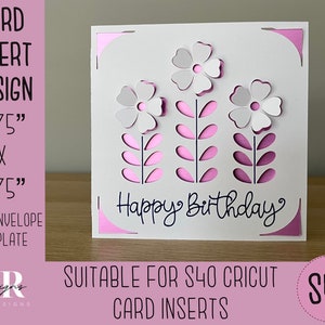 SVG: 3D Geburtstag Einsteckkarte. Cricut S40 Einlegekarte. Geburtstagskarte svg. Quadratische Geburtstagskarte. Geburtstagskarte Vorlage und Umschlag.