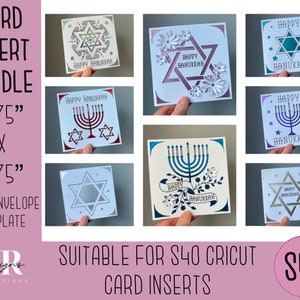 SVG: Chanoeka insert kaart bundel. 8 ontwerpen. Cricut S40 insteekkaart. Chanoeka kaart svg. Chanoeka kaart sjabloon en envelop. Gelukkig Chanoeka.