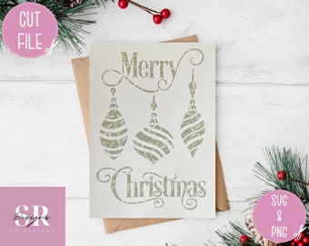 SVG: Christmas card. Christmas card svg. Merry Christmas svg. Cricut card svg. Desire Christmas font. Christmas bauble card svg.