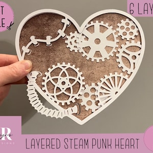 SVG: 3D/ layered steam punk Heart. Layered heart svg. 6 layers. Steam punk svg. Layered cut file. Heart card svg. Valentines svg. SVG/PNG.