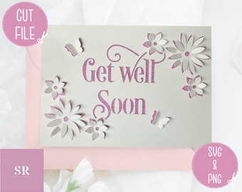 SVG: 3D/ ‘pop up’ Get well card. Get well soon card. Pop up card. Pop up flowers. 3D butterfly. SVG/PNG