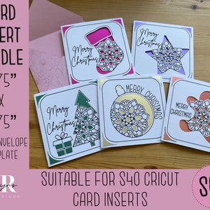 SVG: Kerst insert kaart bundel. Cricut S40 insteekkaart. Kerstkaart svg. Vierkante kerstkaart. Kerstkaart sjabloon en envelop.