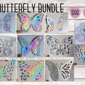 SVG: Faisceau de papillons floraux 3D. Fichier découpé de carte. Papillon svg bundle. Pop up svg. 3d papillon svg. 3d svg.  SVG/PNG