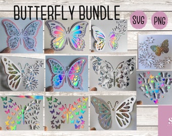 SVG: Faisceau de papillons floraux 3D. Fichier découpé de carte. Papillon svg bundle. Pop up svg. 3d papillon svg. 3d svg.  SVG/PNG