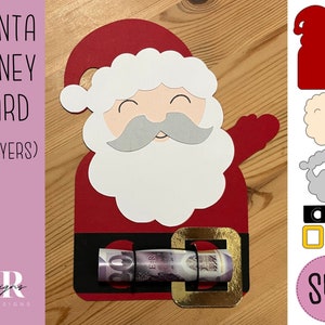 SVG: carta salvadanaio di Babbo Natale. Portasoldi natalizio. Cricut Joy amichevole. Taglia e pesca la carta. Portasoldi in formato SVG. Cartolina di Natale in formato SVG. Carta di denaro in formato SVG.