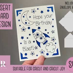 SVG: Verjaardagskaart. Cricut Vreugde vriendelijk. Teken en knip kaartontwerp. Envelop sjabloon inbegrepen. Cricut Joy Verjaardagskaart SVG