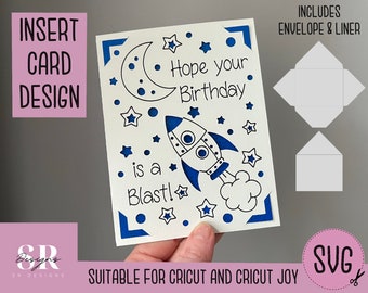 SVG: Birthday insert card. Cricut Joy friendly. Draw and cut card design. Envelope template included. Cricut Joy Birthday card SVG
