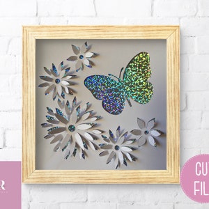 SVG : Papillon floral 3D. Fichier de coupe de carte. 3d papillon svg. Pop-up svg. Papillon svg. Pop-up fleur svg.
