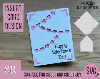SVG: Valentine’s Day insert card. Cricut Joy friendly. Draw and cut card design. Envelope template included. Cricut Joy valentines card SVG