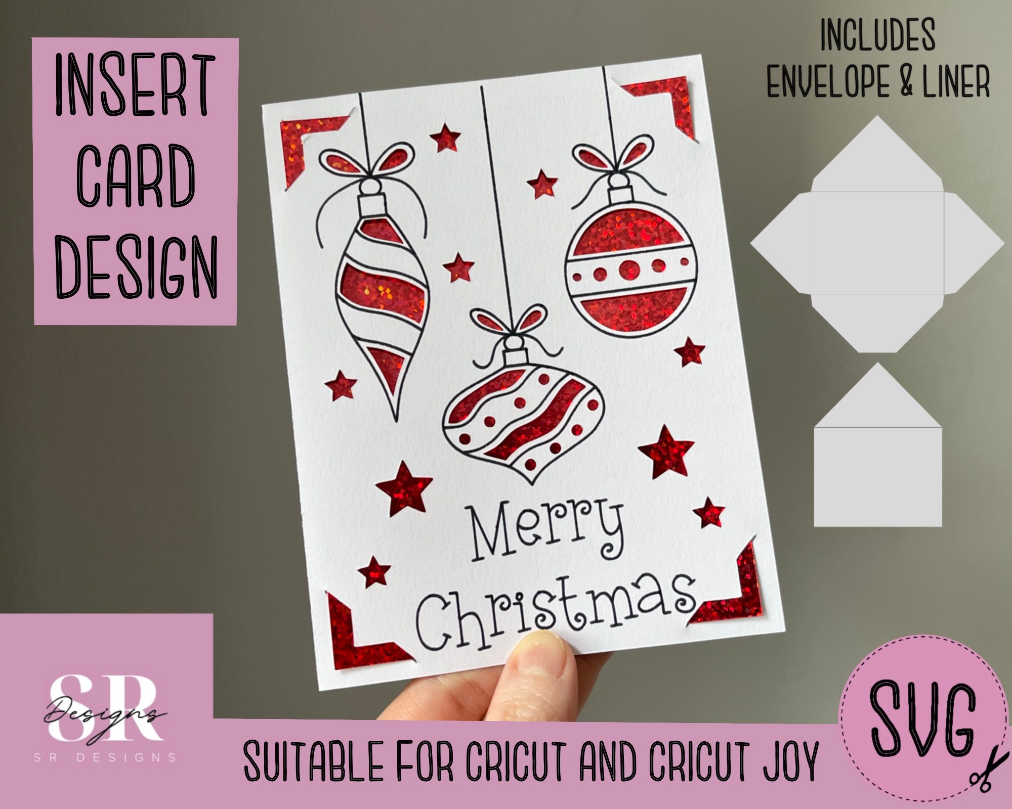 SVG: Christmas Insert Card. Cricut Joy Friendly. Draw and Cut Card Design.  Envelope Template Included. Cricut Joy Christmas Card SVG 