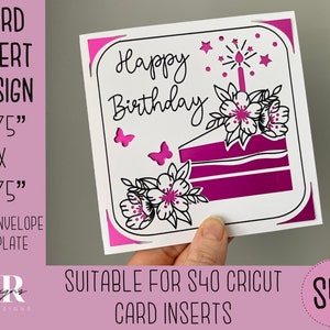 SVG: Geburtstagskarte. Cricut S40 Einlagekarte. Geburtstagskarte svg. Quadratische Geburtstagskarte. Geburtstagskartenschablone und Umschlag.
